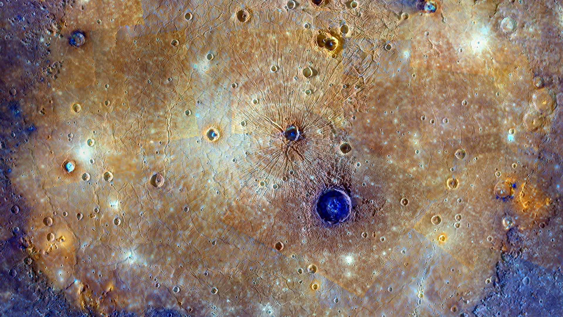 Enhanced-colour composite of the Caloris Basin, Mercury (© Nasa/Johns Hopkins University Applied Physics Laboratory/Carnegie Institution of Washington)(Bing United Kingdom)