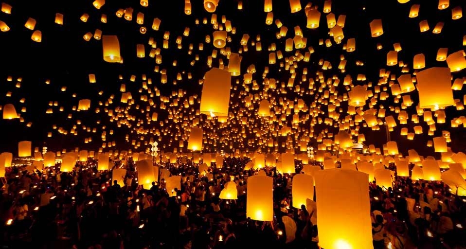 Lanterns released into sky during a festival, Chiang Mai province, Thailand (© Daniel Osterkamp/Getty Images) &copy; (Bing United Kingdom)