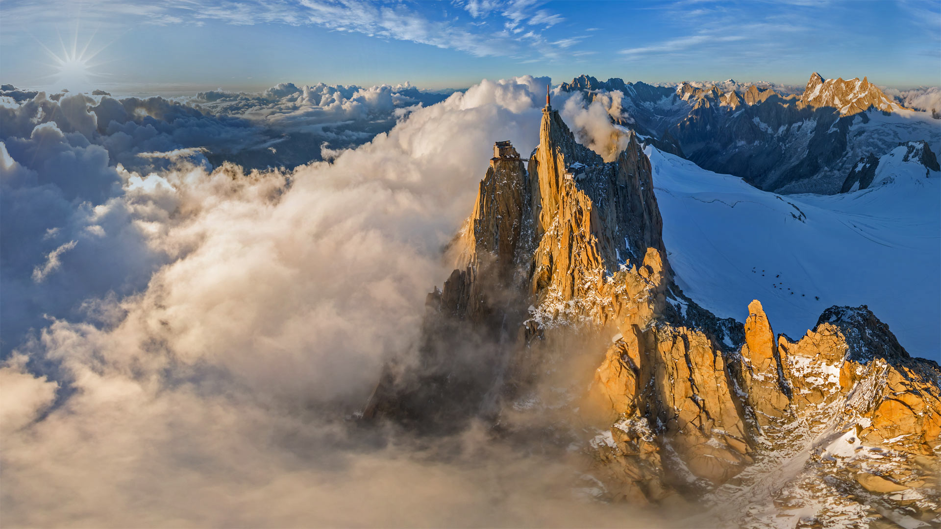 Aerial view of the Aiguille du Midi in the Mont Blanc massif, France (© Amazing Aerial Agency/Offset by Shutterstock)(Bing United Kingdom)