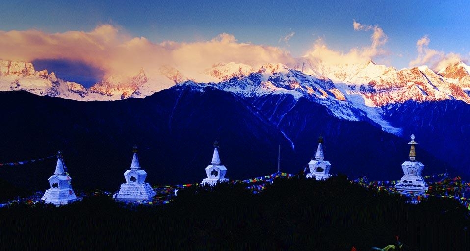 Stupas representing 13 peaks of Meili Snow Mountain, DiQing Tibetan Autonomous Prefecture, Yunnan Province, China (© TAO Images Limited/Getty Images) &copy; (Bing United Kingdom)
