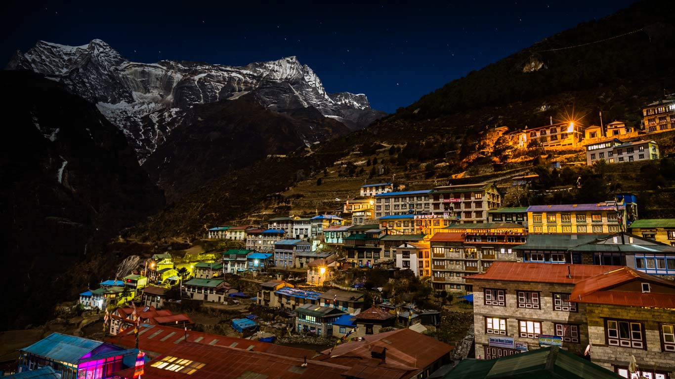 Kongde Ri mountain looms over Namche Bazaar in Sagarmatha National Park, Nepal (© Andrew Peacock/Aurora Photos)(Bing United Kingdom)
