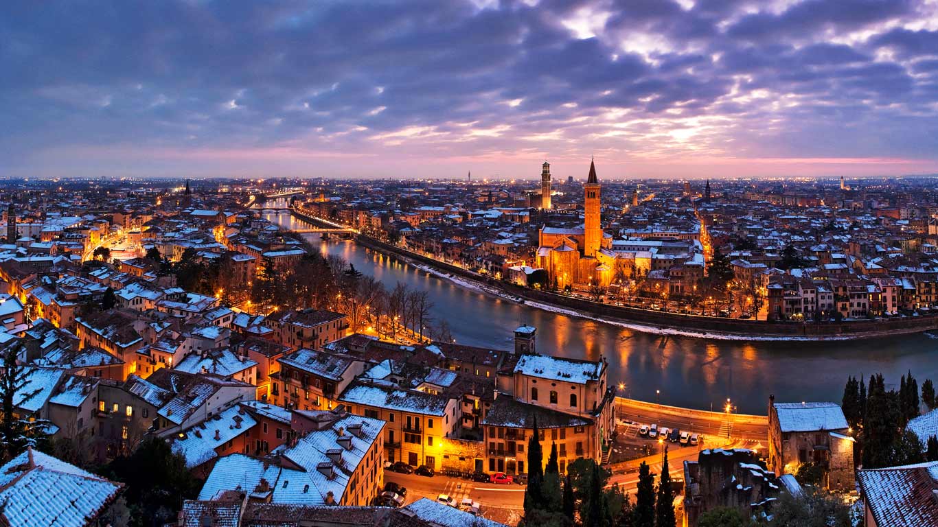 Verona along the Adige River, Italy (© Franco Cogoli/4Corners Images)(Bing United Kingdom)