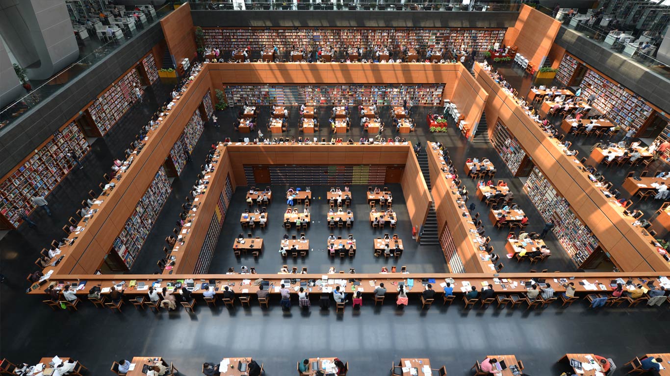 Interior of the National Library of China, Beijing (© Zens photo/Getty Images)(Bing United States)