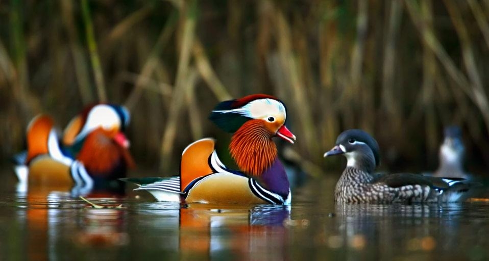 Mandarin ducks swimming in the Forest of Dean, Gloucestershire County, England (© David J Slater/Getty Images)(Bing United Kingdom)