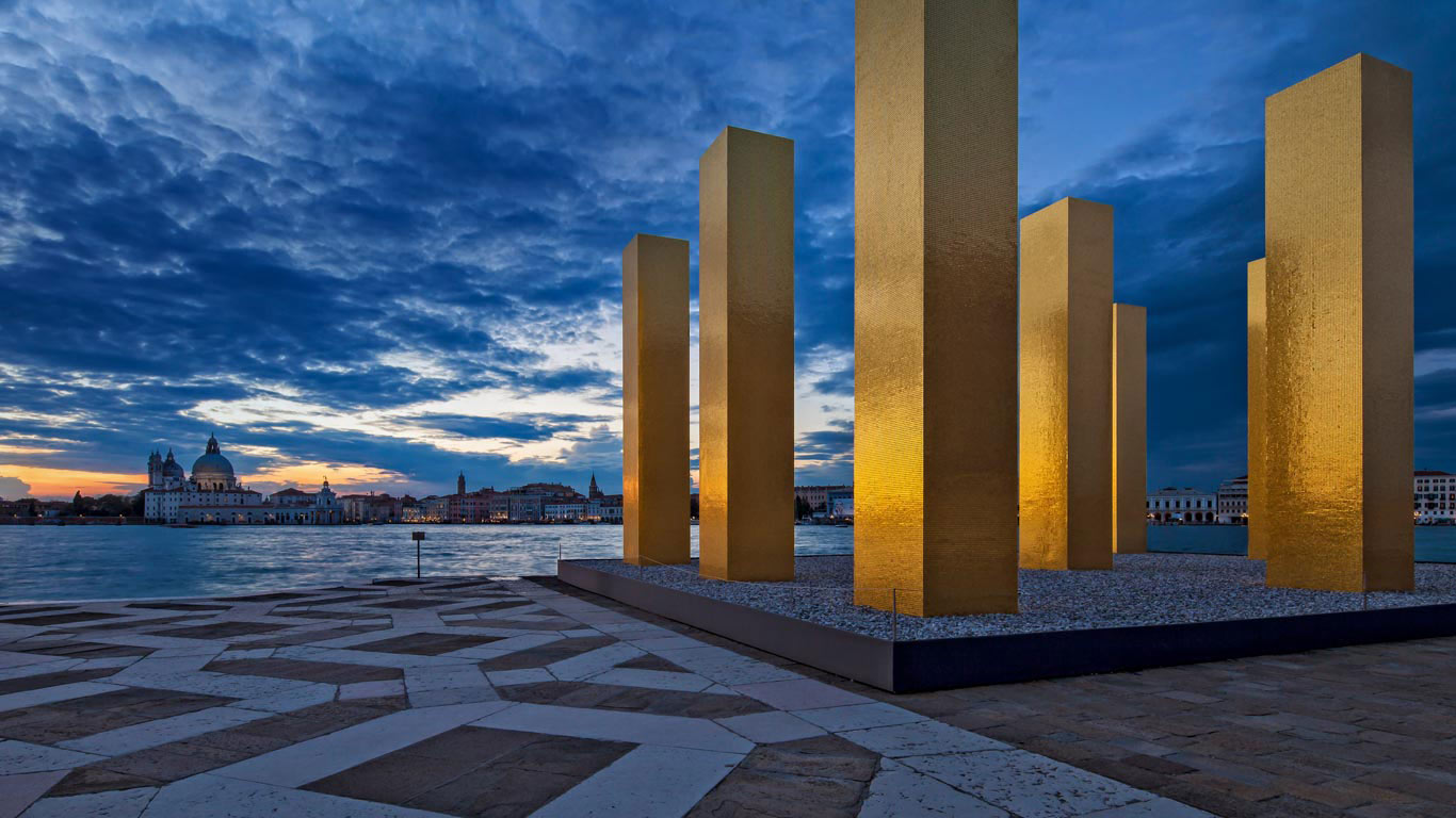The Sky Over Nine Columns, by artist Heinz Mack, exhibited during the Venice Architecture Biennale, 2014 (© Cahir Davitt/plainpicture)(Bing United Kingdom)