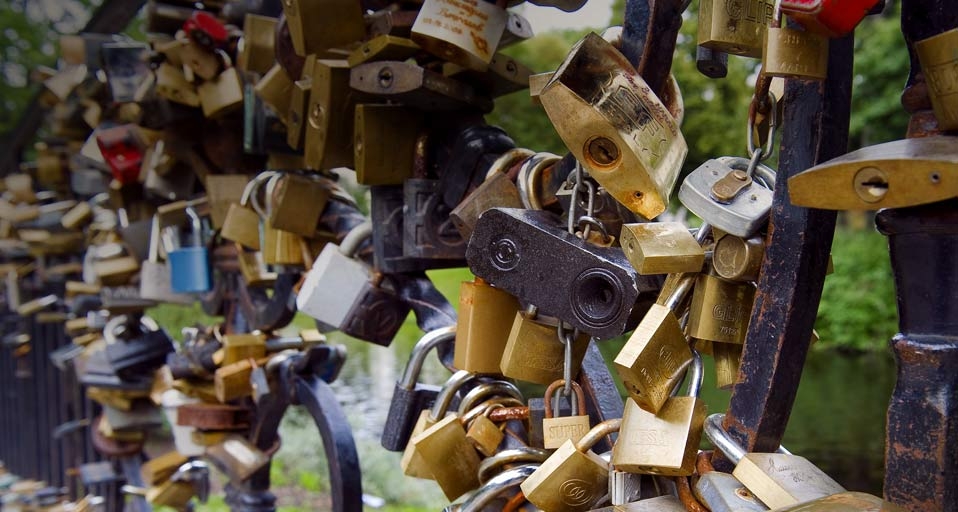 Padlocks, affixed to a bridge by sweethearts, in Bastejkalns Park, Riga, Latvia -- Guiziou Franck/photolibrary &copy; (Bing United Kingdom)