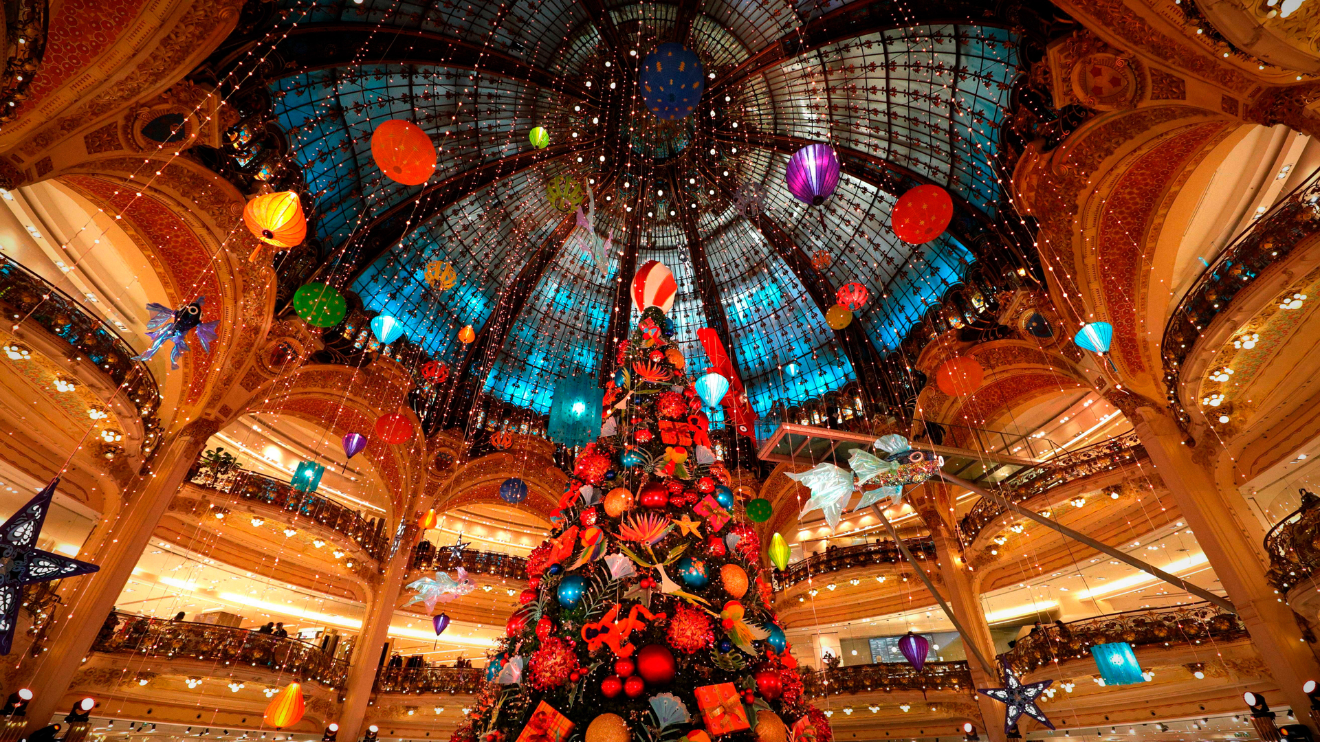 Christmas tree at the Galeries Lafayette in Paris, France (© Geoffroy Van der Hasselt/AFP via Getty Images)(Bing United Kingdom)