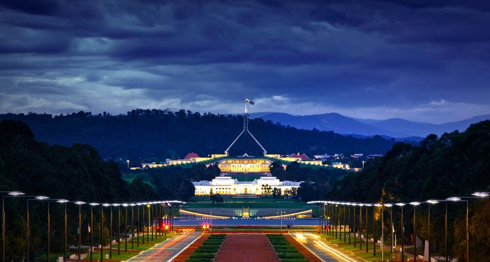 View from the Australian War Memorial down Anzac Parade toward the New and Old Parliament Houses in Canberra, Australia -- Jon Hicks/Corbis &copy; (Bing United Kingdom)