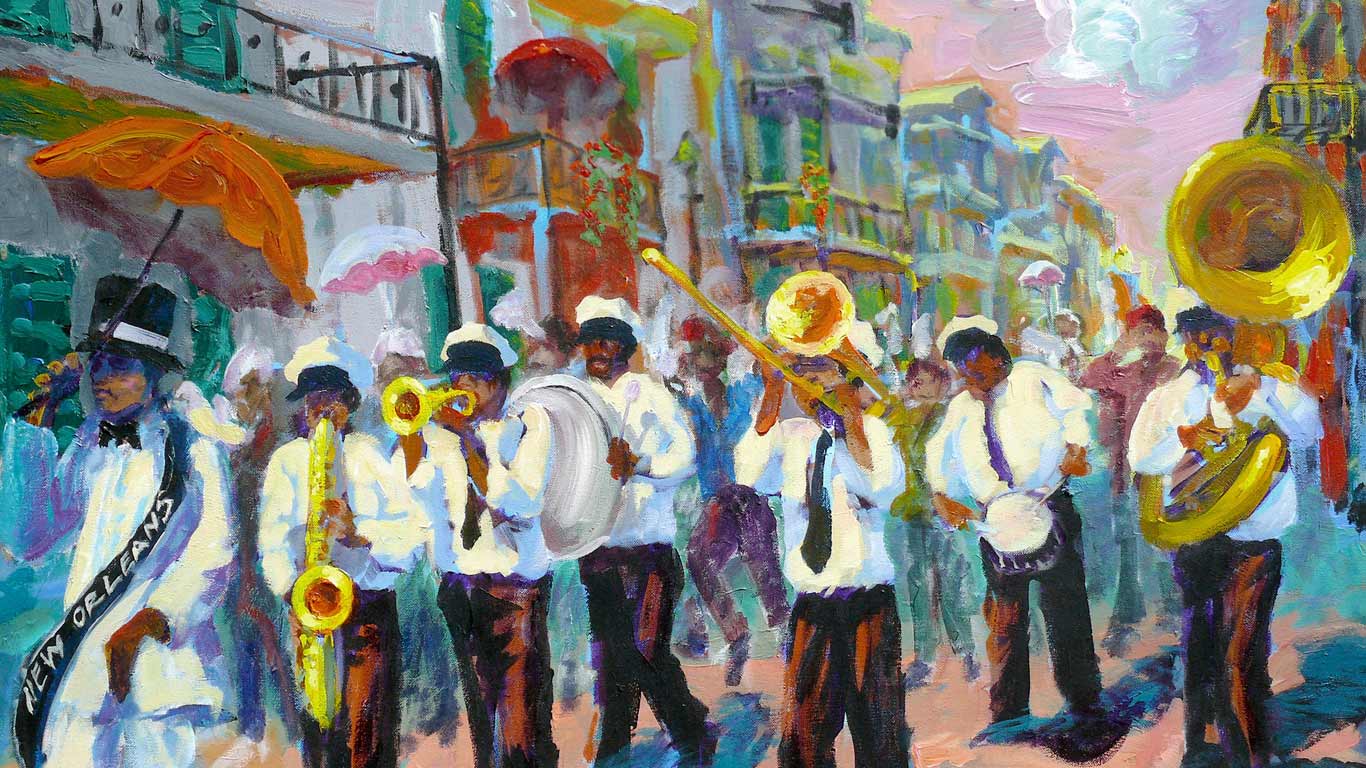 ‘New Orleans Second Line’ painting (© Bob Graham)(Bing United Kingdom)