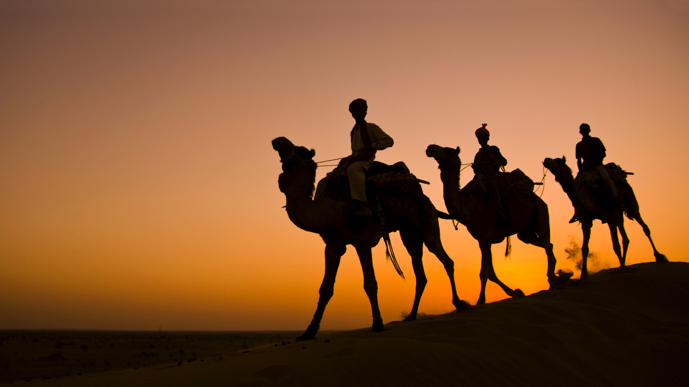 Randonnée à dos de camélidés dans le désert du Thar, Rajasthan, Inde (© Robert Churchill/Getty Images)(Bing France)
