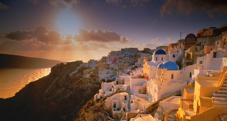 The village of Oia on the island of Santorini, Greece at sunset -- Miles Ertman/Masterfile &copy; (Bing United Kingdom)