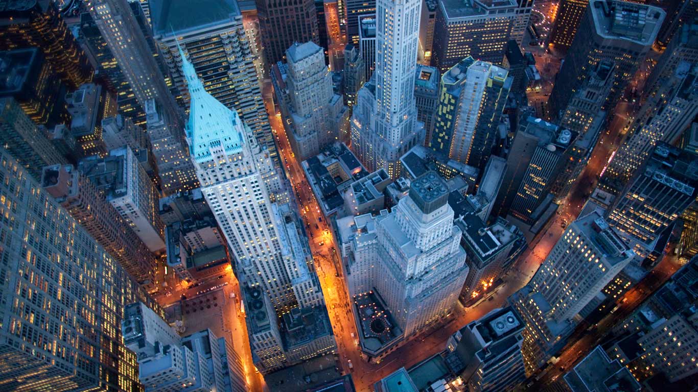 Aerial view of Wall Street, New York City (© Cameron Davidson/Corbis)(Bing United States)