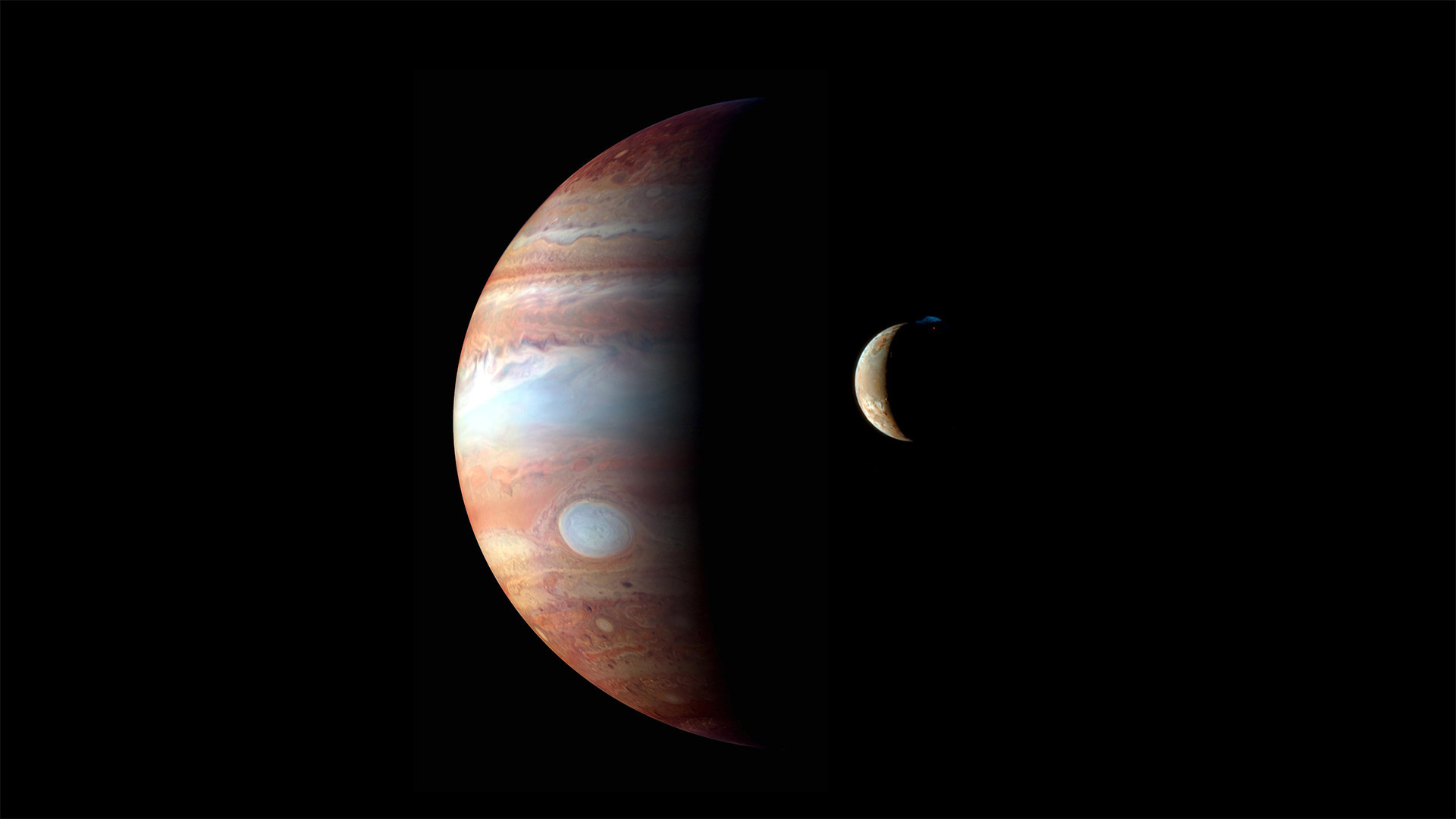 Montage of images of Jupiter and its volcanic moon Io (© Nasa/Johns Hopkins University Applied Physics Laboratory/Southwest Research Institute/Goddard Space Flight Center)(Bing United Kingdom)