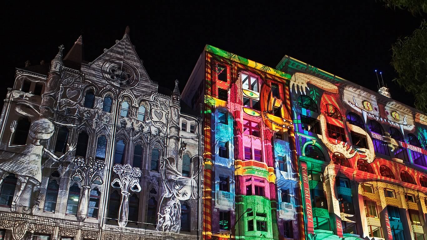 Buildings illuminated for White Night in Melbourne, Australia (© John W Banagan/Getty Images)(Bing United Kingdom)