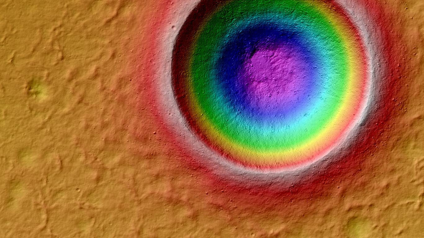 Color-coded relief map of Linné Crater on the Moon (© NASA/GSFC/Arizona State University)(Bing United Kingdom)