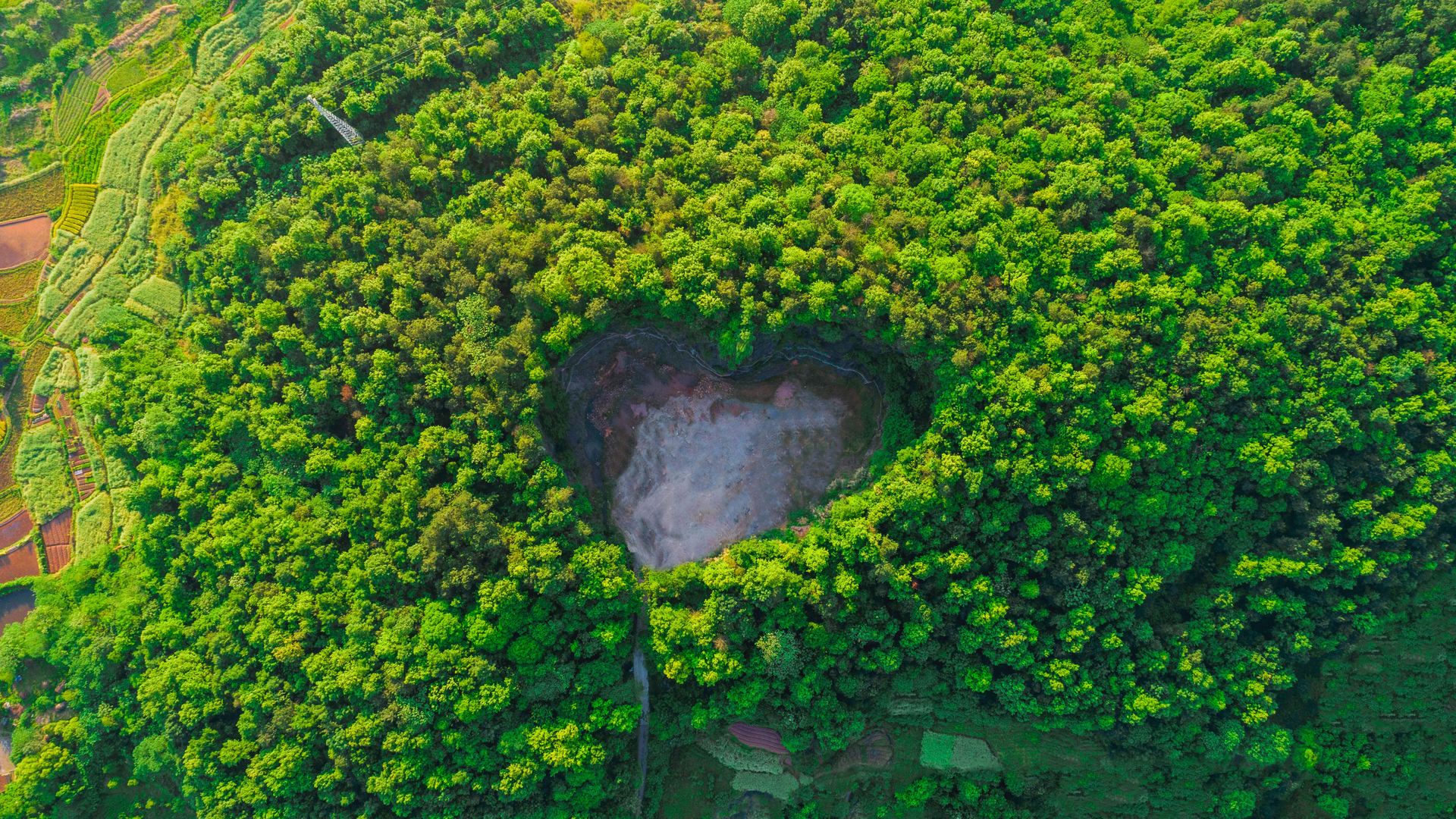 上海浦东森林心形洞穴鸟瞰图，中国 (© Yaorusheng/Getty Images)(Bing China)