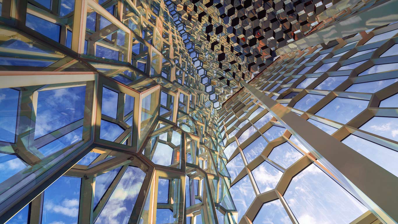 Framework of the interior of the Harpa Concert Hall in Reykjavík, Iceland (© Hans Strand/Corbis)(Bing United States)