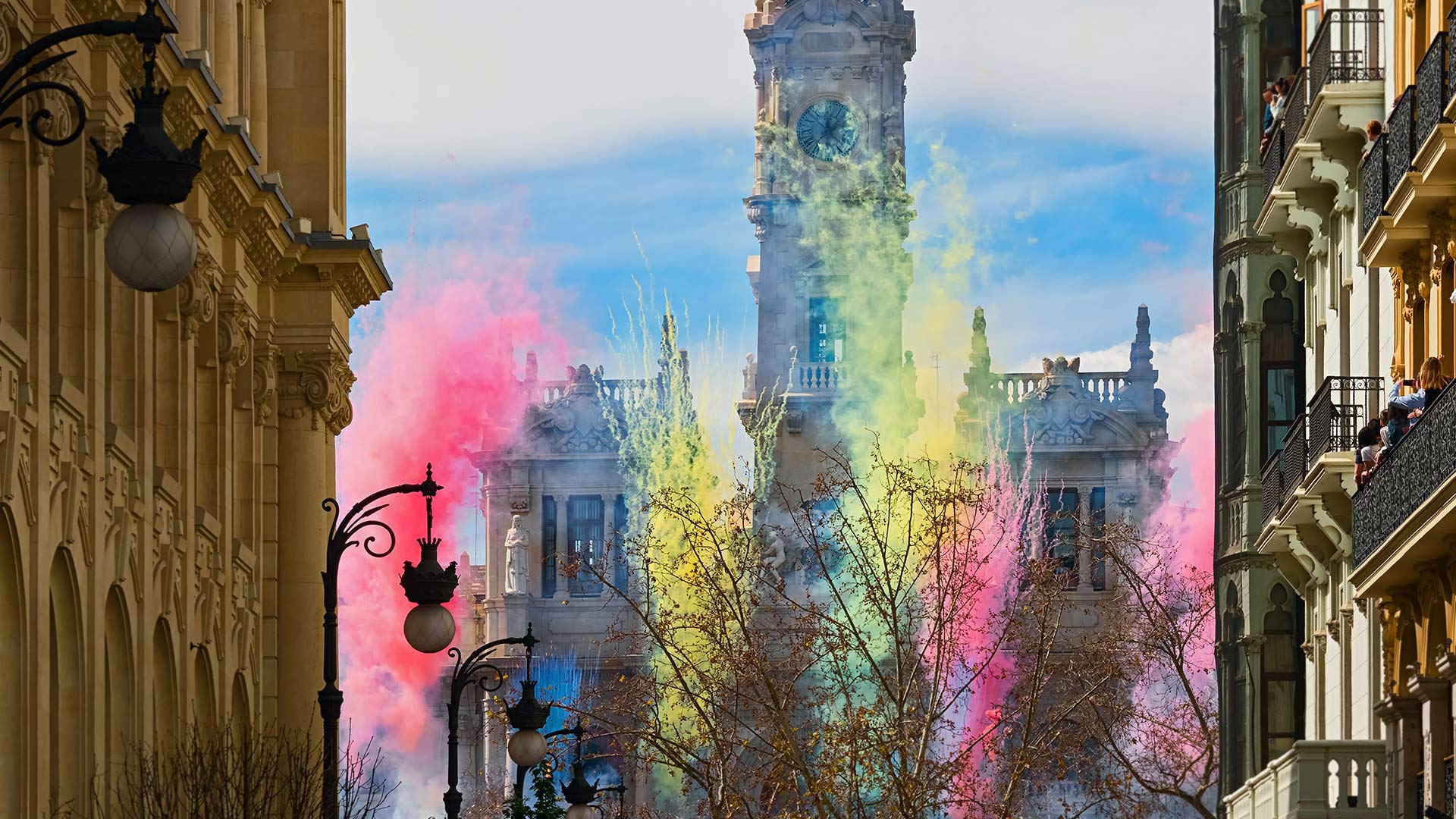 Fireworks at the Plaza del Ayuntamiento for Las Fallas festival in Valencia, Spain (© Helena G.H/Shutterstock)(Bing United Kingdom)