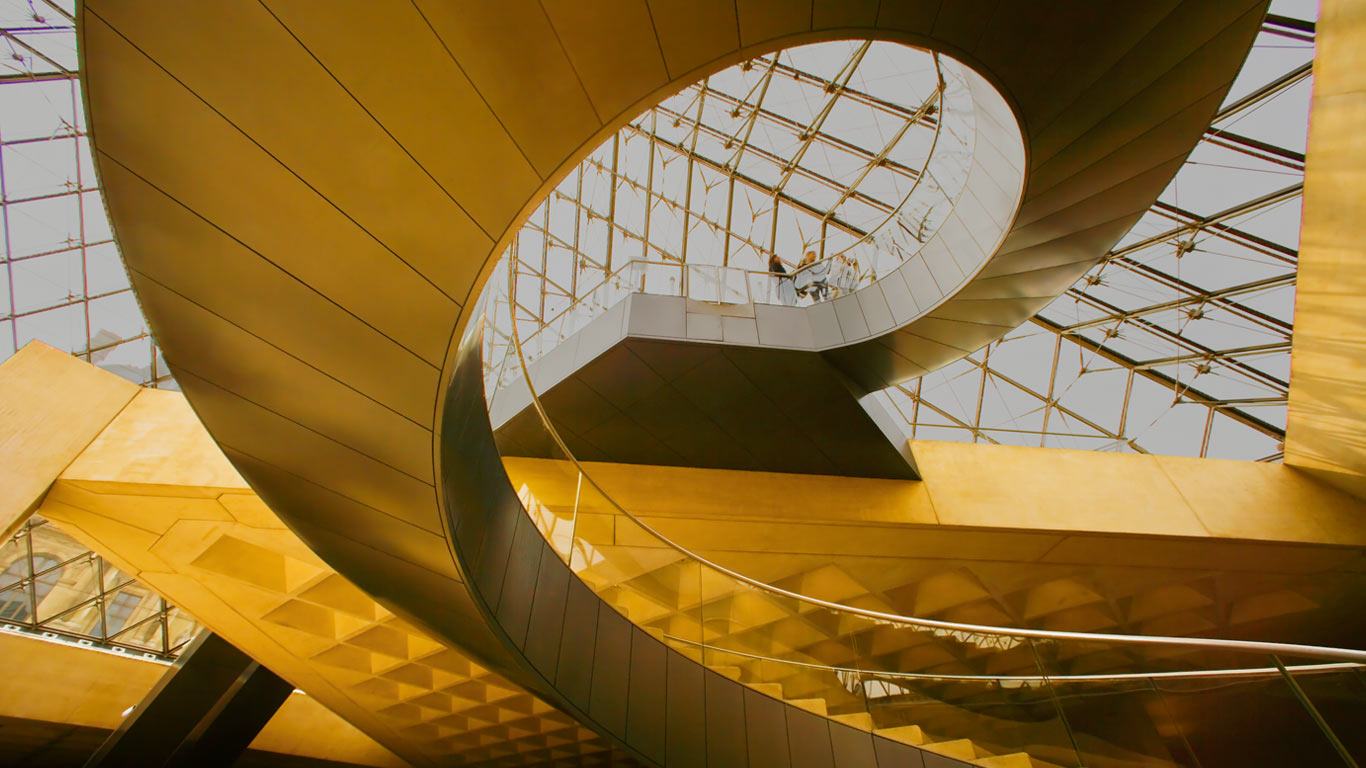 Stairs under Pyramid at the Louvre Museum in Paris, France (© Maremagnum/Getty Images)(Bing Canada)