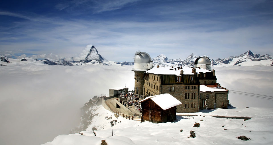 Astronomical observatory on the summit of Gornergrat ridge in the Pennine Alps, Switzerland -- Gimmi Gimmi/Photolibrary &copy; (Bing Canada)