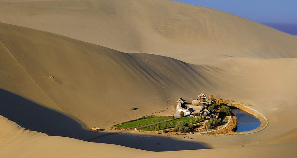 Crescent Moon Lake (Yueyaquan), near the ancient silk road city of Dunhuang, Gansu Province, China -- JTB Photo/Photolibrary &copy; (Bing United Kingdom)
