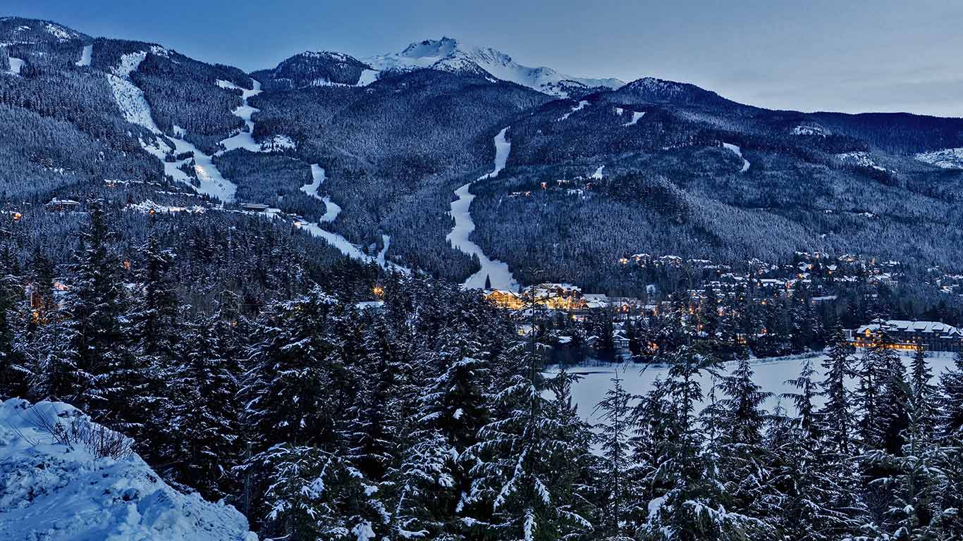 Dusk settles on Whistler Mountain in the creekside, Whistler, B.C. (© Insight/Design Pics/Offset)(Bing Canada)